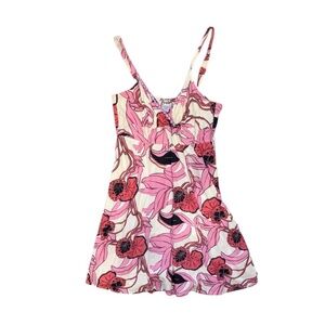 Vintage Y2K Babydoll Mini Dress Pink Floral Abstract Rhinestone XL